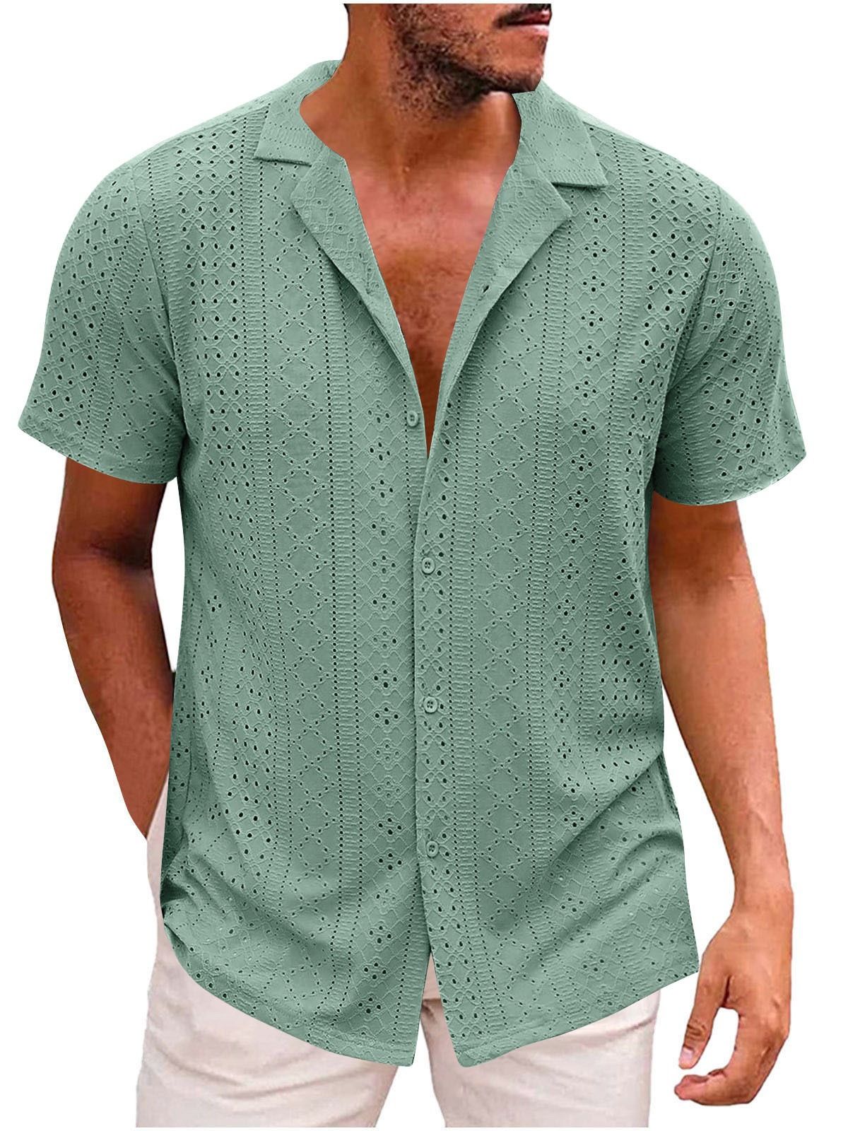 Men's Jacquard Cuban Collar Short-sleeved Shirt