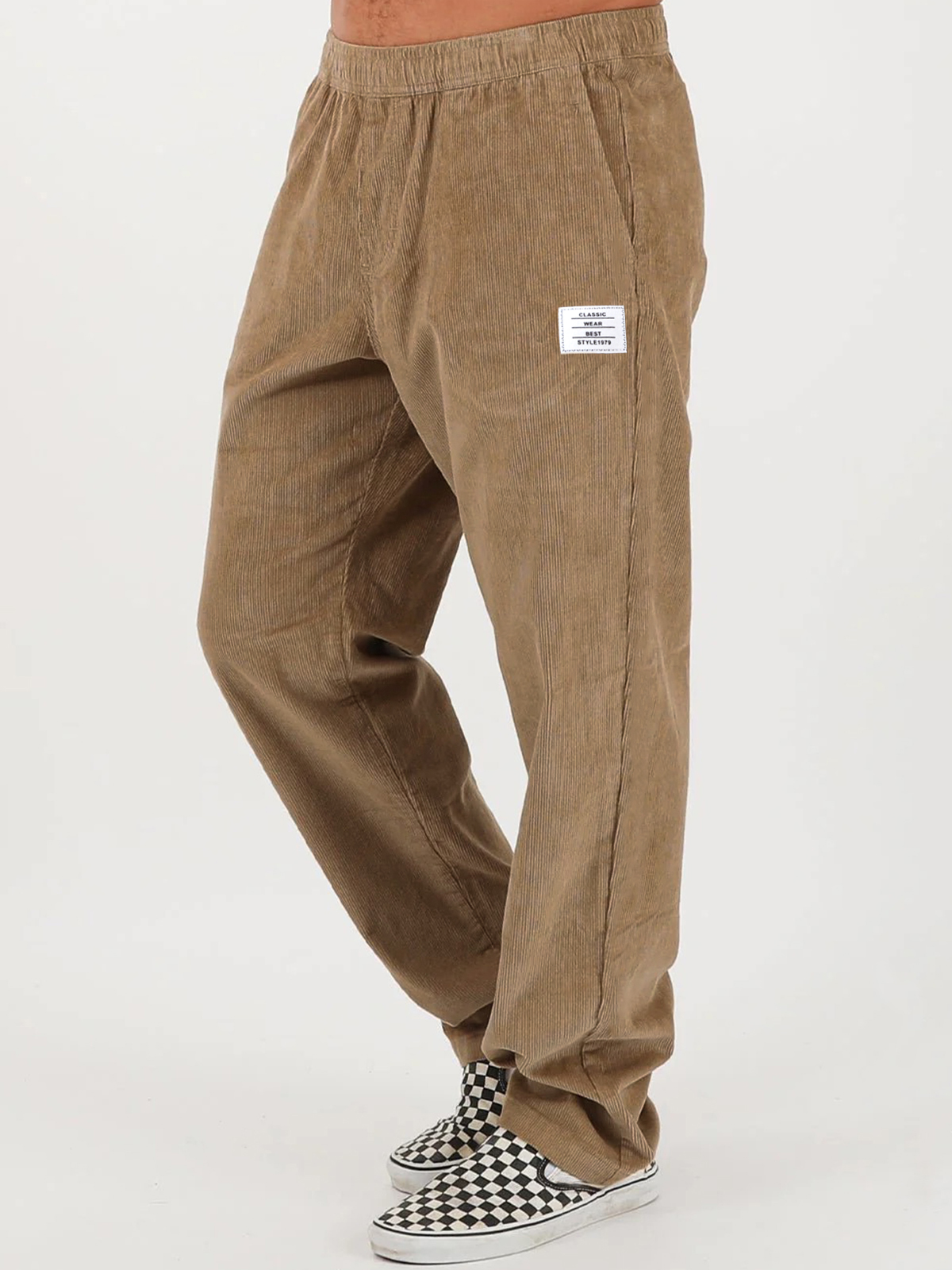 Men's Stylish Corduroy Solid Color Pants with Embroidered Labels
