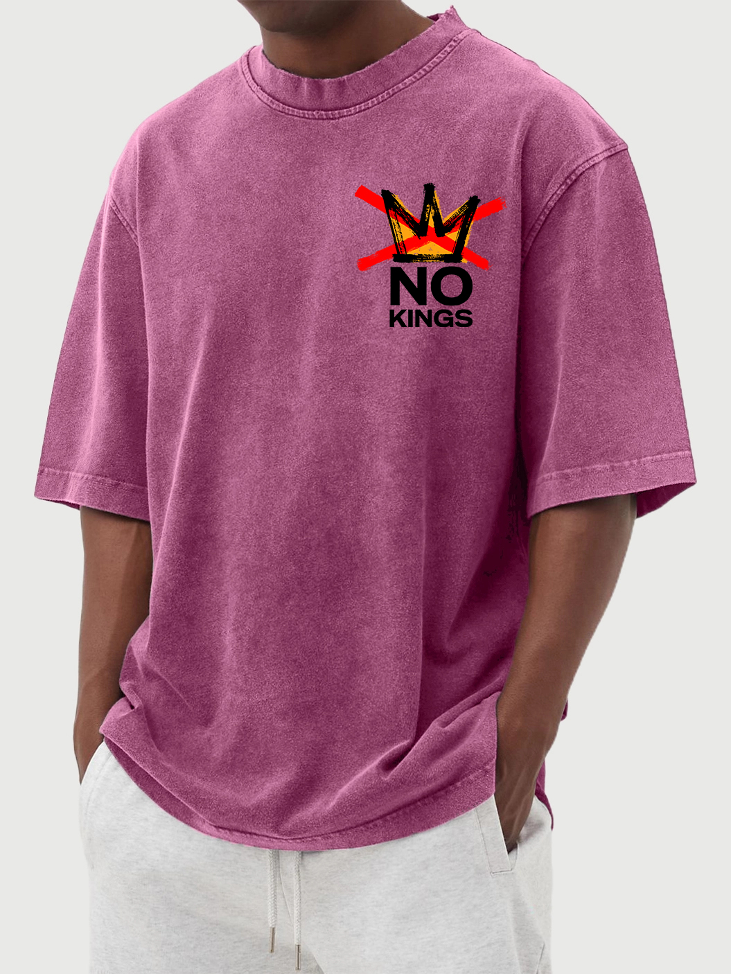 Men's 100% Cotton Washed And Distressed Vintage No Kings Print T-shirt