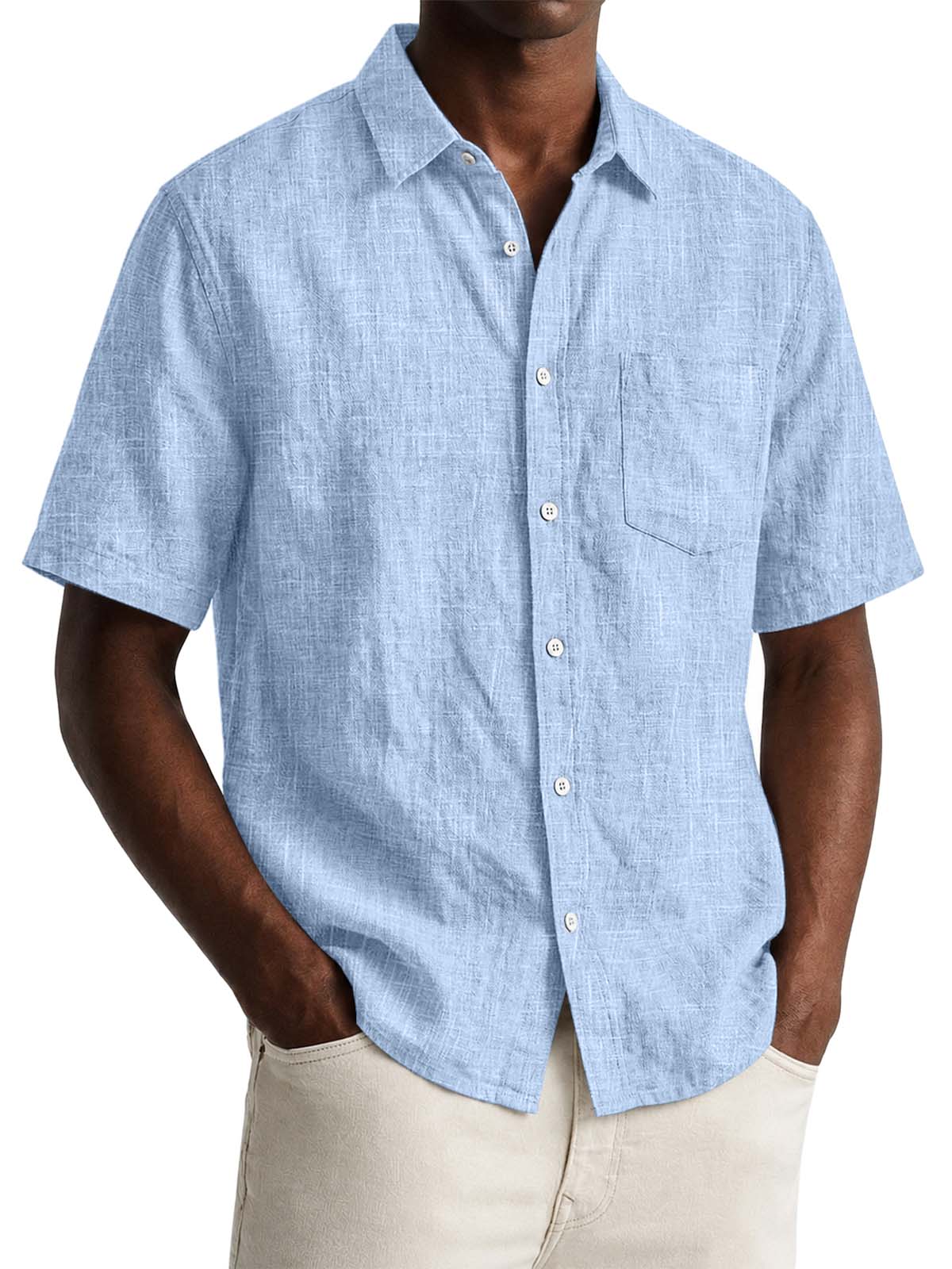 Men's Cotton Linen Loose Fitting Casual Short Sleeved Shirt