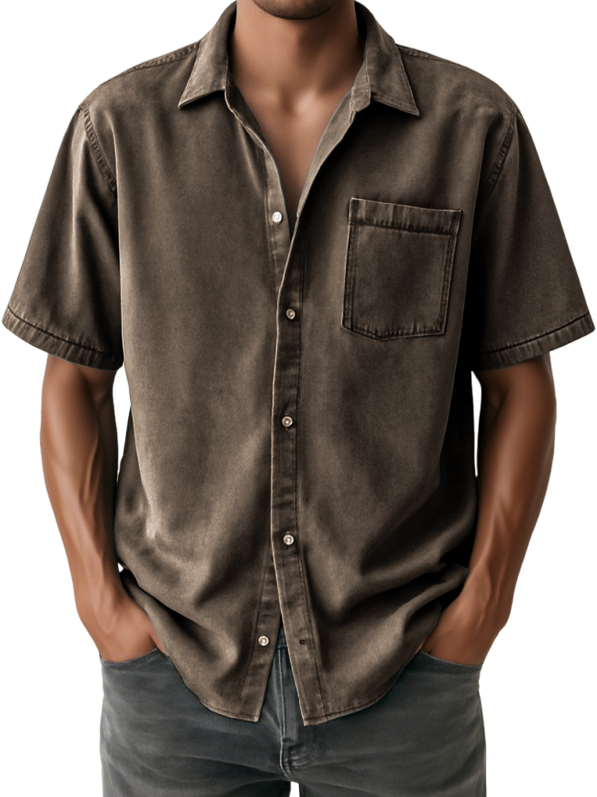 Men's Distressed Soft Casual Short Sleeve Shirt With Chest Pocket