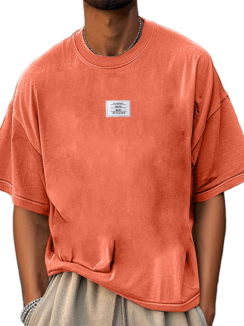 Men's Fashion Pure Cotton Washed Distressed Retro Simple Casual Short-sleeved T-shirt