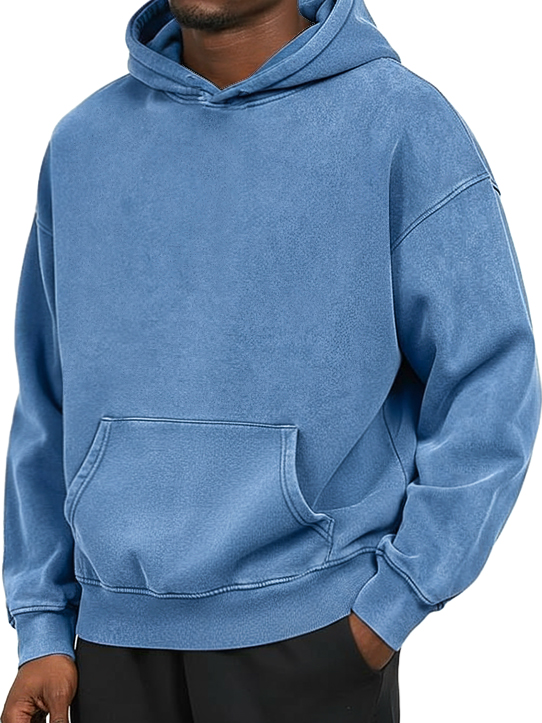 Men's 100% Cotton Washed And Distressed Vintage Casual Pocket Hooded Sweatshirt