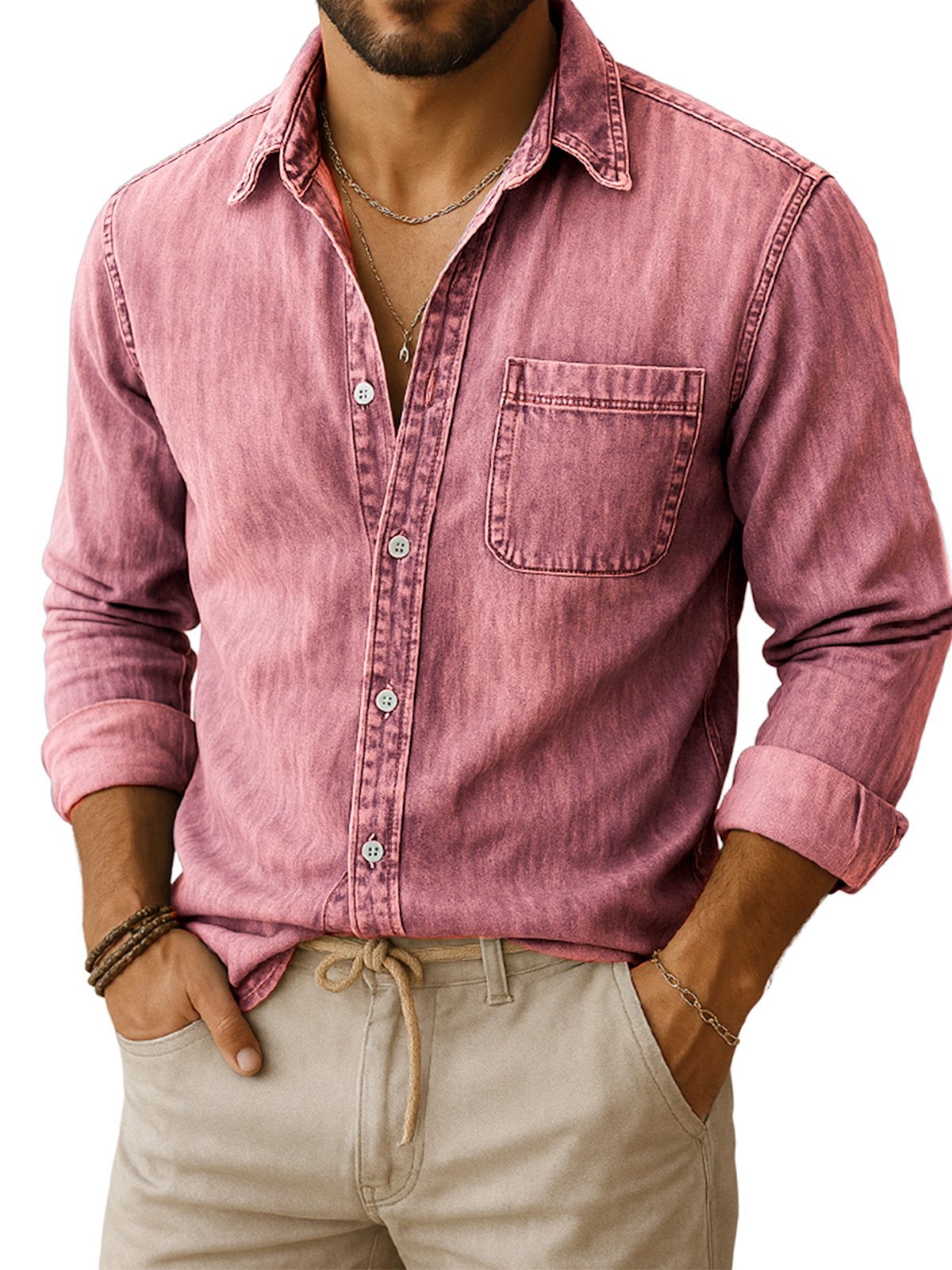 Men's Vintage Casual Everyday Long-sleeved Shirt With Chest Pocket