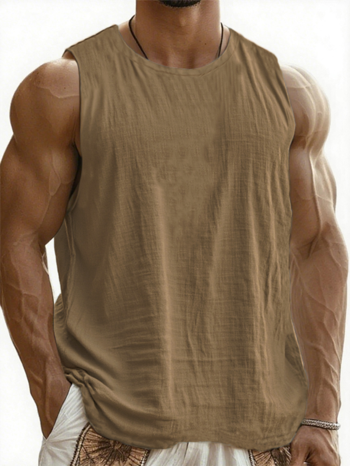 Men's Breathable Linen Sleeveless Pleated Vacation Comfort Vest