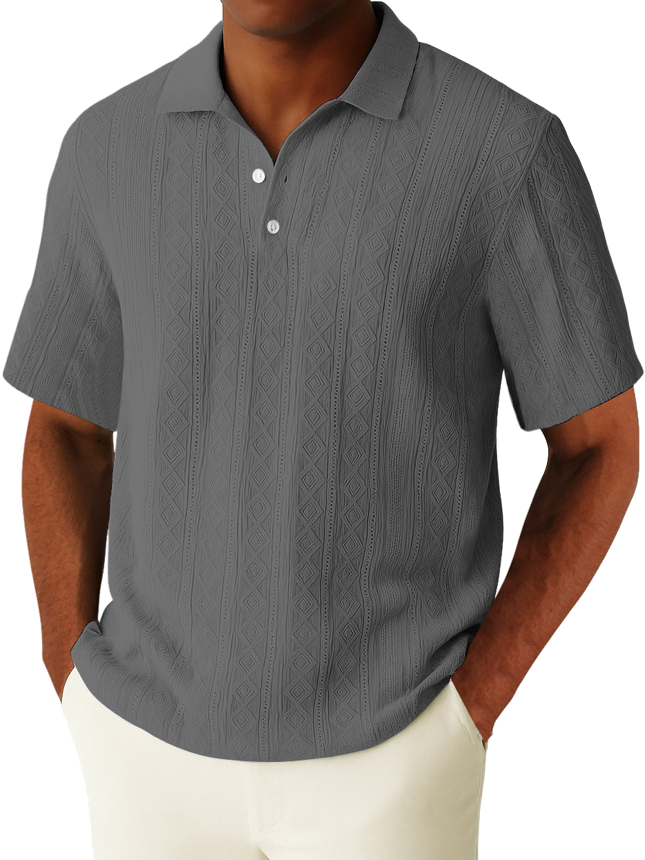 Men's Casual Vacation Geometric Diamond Texture Short-sleeved Polo Top