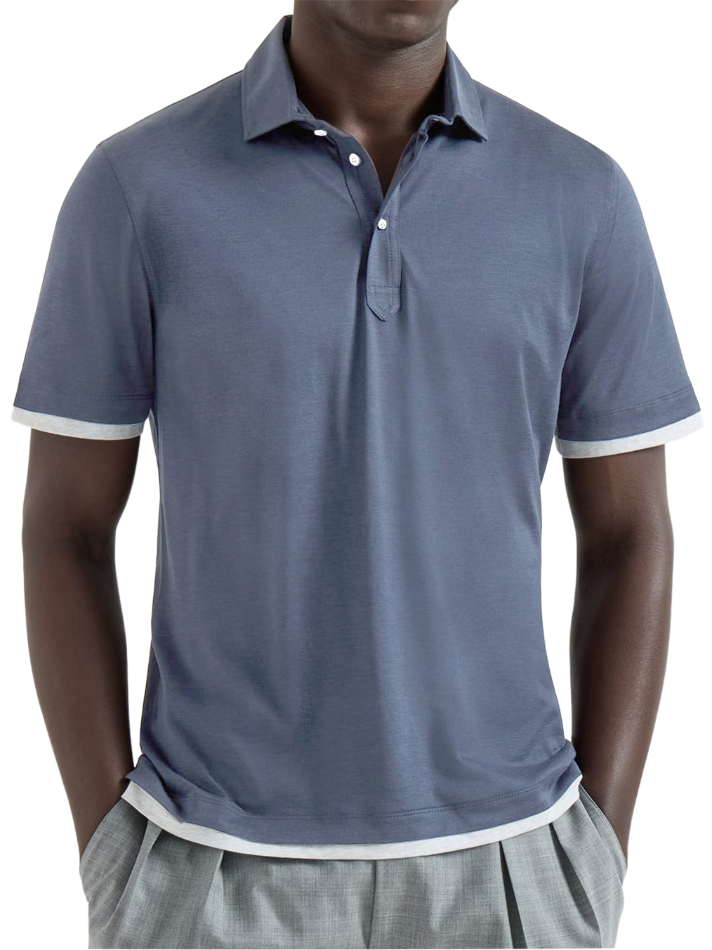 Men's Urban Casual Two-Piece Look Color-Blocked Short-Sleeved Polo Shirt