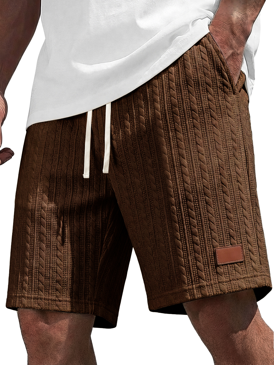 Men's Retro Casual Striped Jacquard Leather Label Shorts