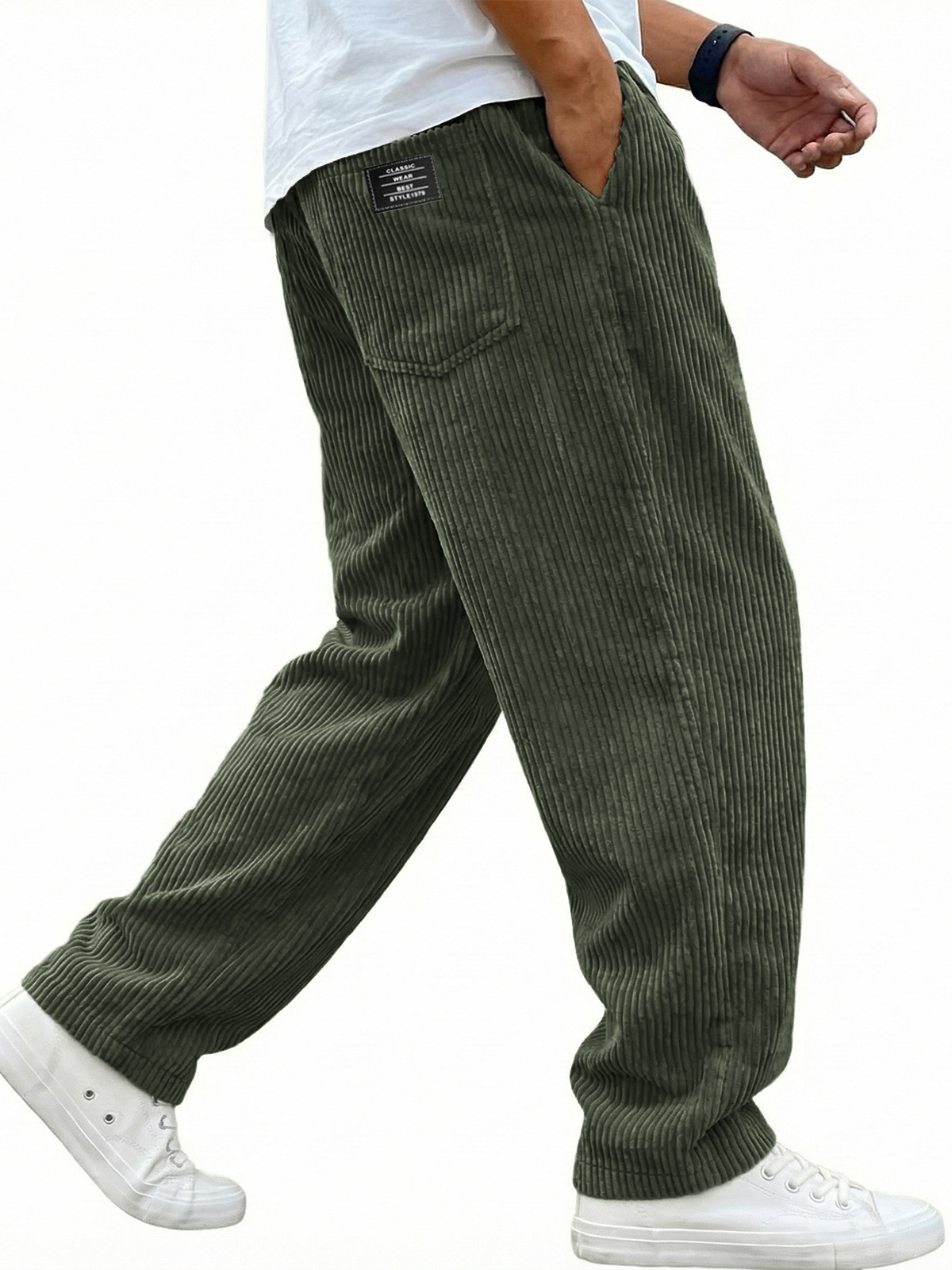 Men's Simple Casual Corduroy Trousers with Embroidered Label
