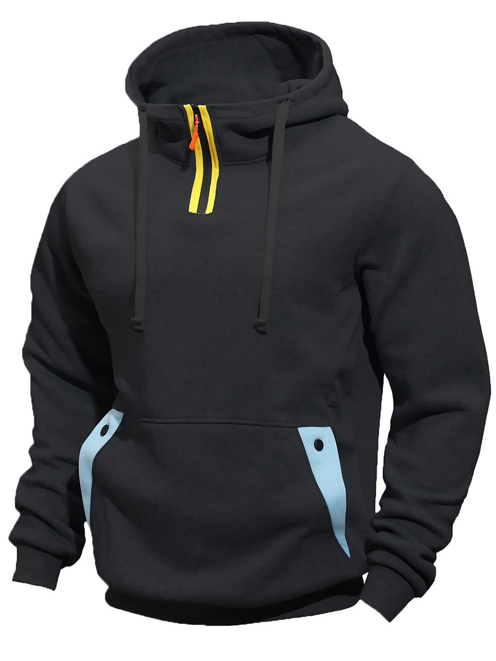 Men's Color Blocked Half Zip Hooded Pocket Sweatshirt