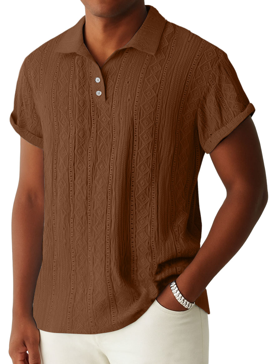 Men's Daily Jacquard Textured Striped Casual Comfortable Polo Tops