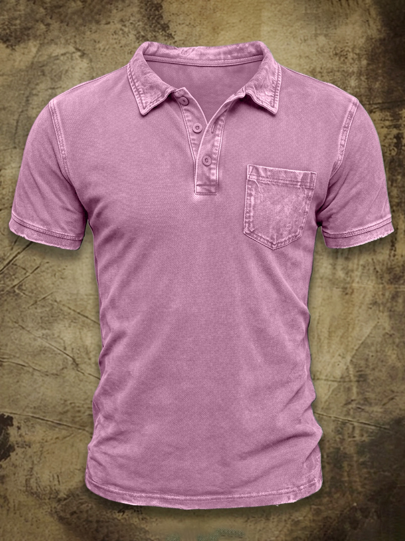 Men's Vintage Washed & Distressed Cotton Pocket Polo Shirt