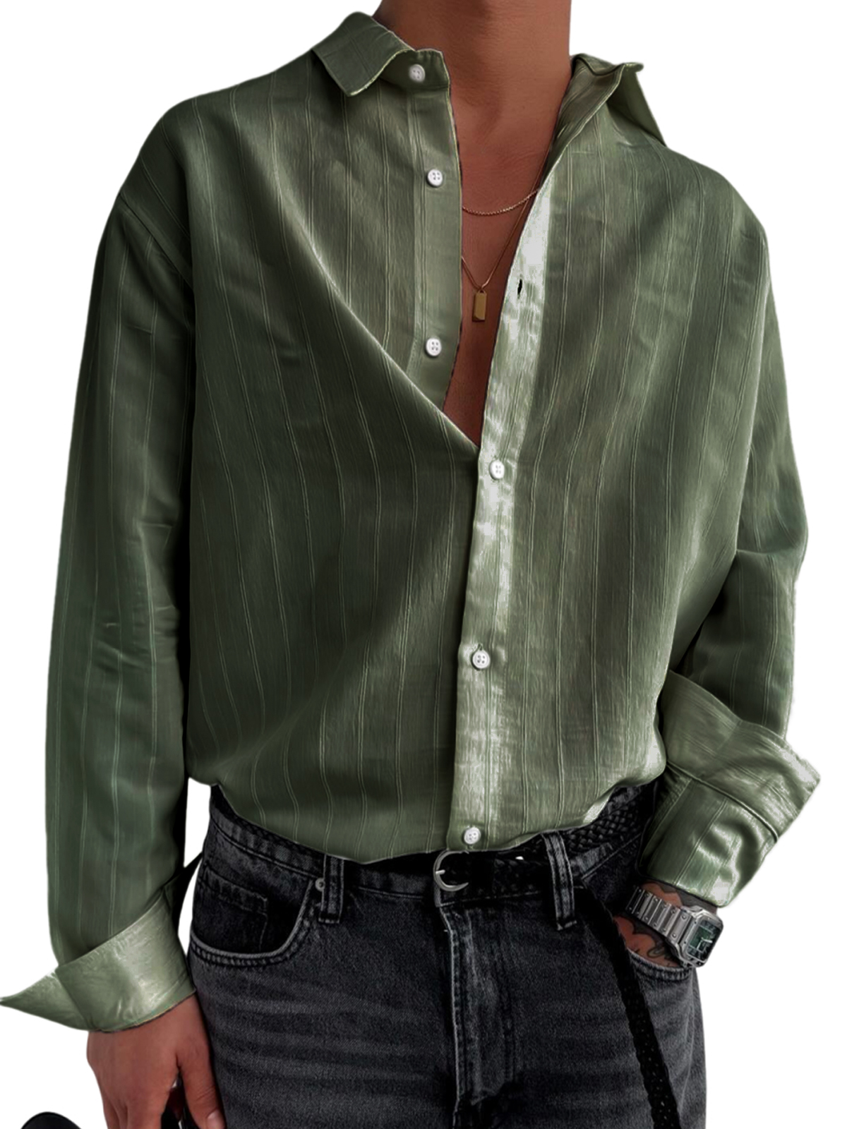 Men's Stylish Striped Textured Casual Long Sleeve Shirt