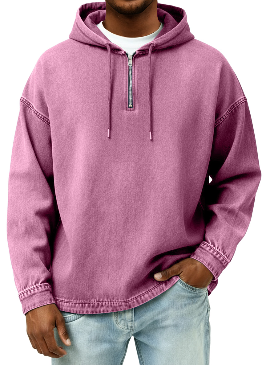Men's Retro Casual Quarter Zip Hooded Sweatshirt