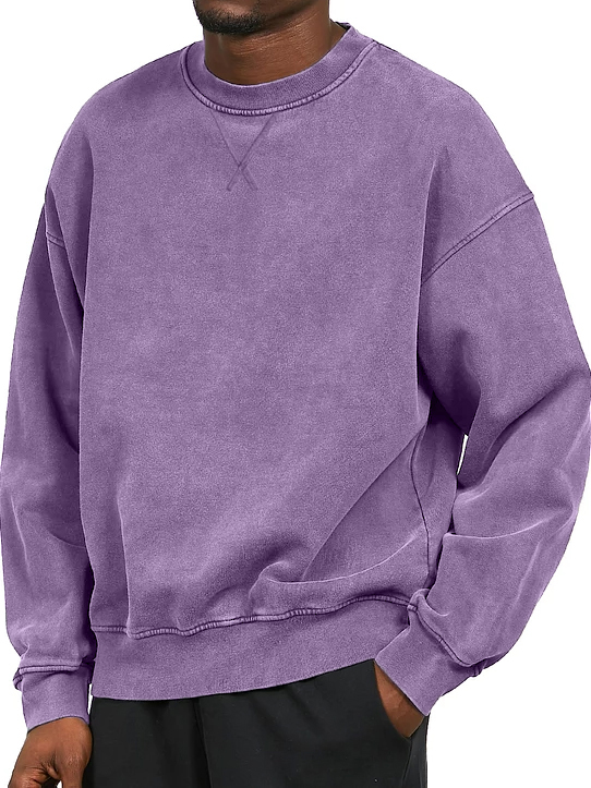 Men's Vintage Washed Distressed Crew Neck Cotton Long-Sleeve Sweatshirt