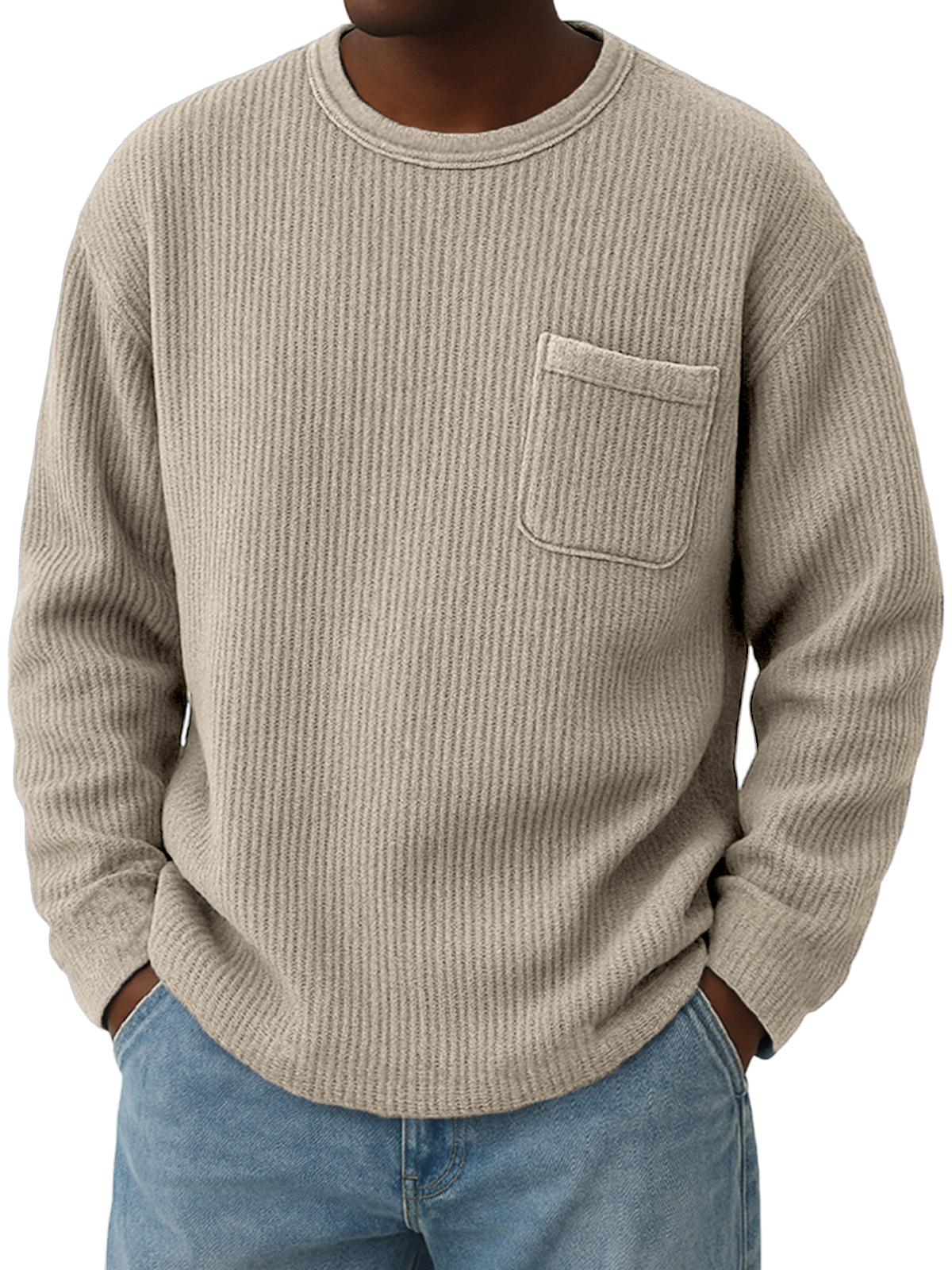 Men's Stylish Corduroy Ribbed Pullover with Chest Pocket