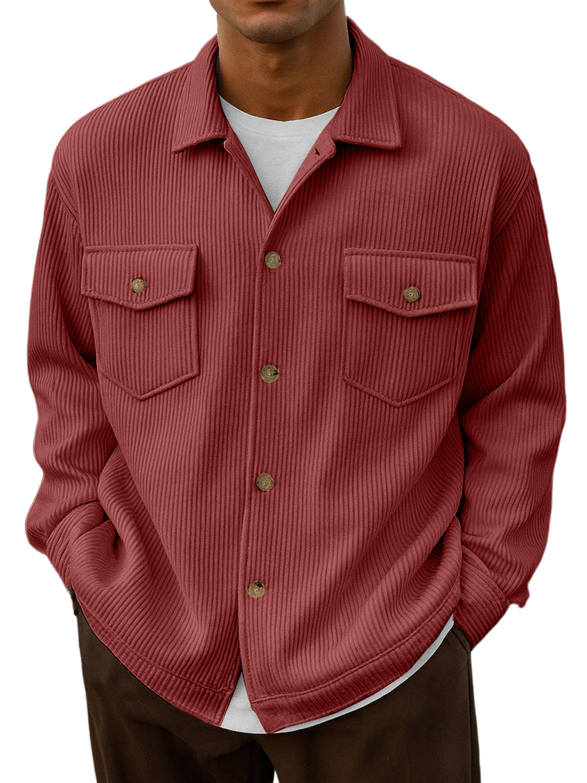 Men's Casual Urban Double Pocket Striped Long-Sleeve Shirt