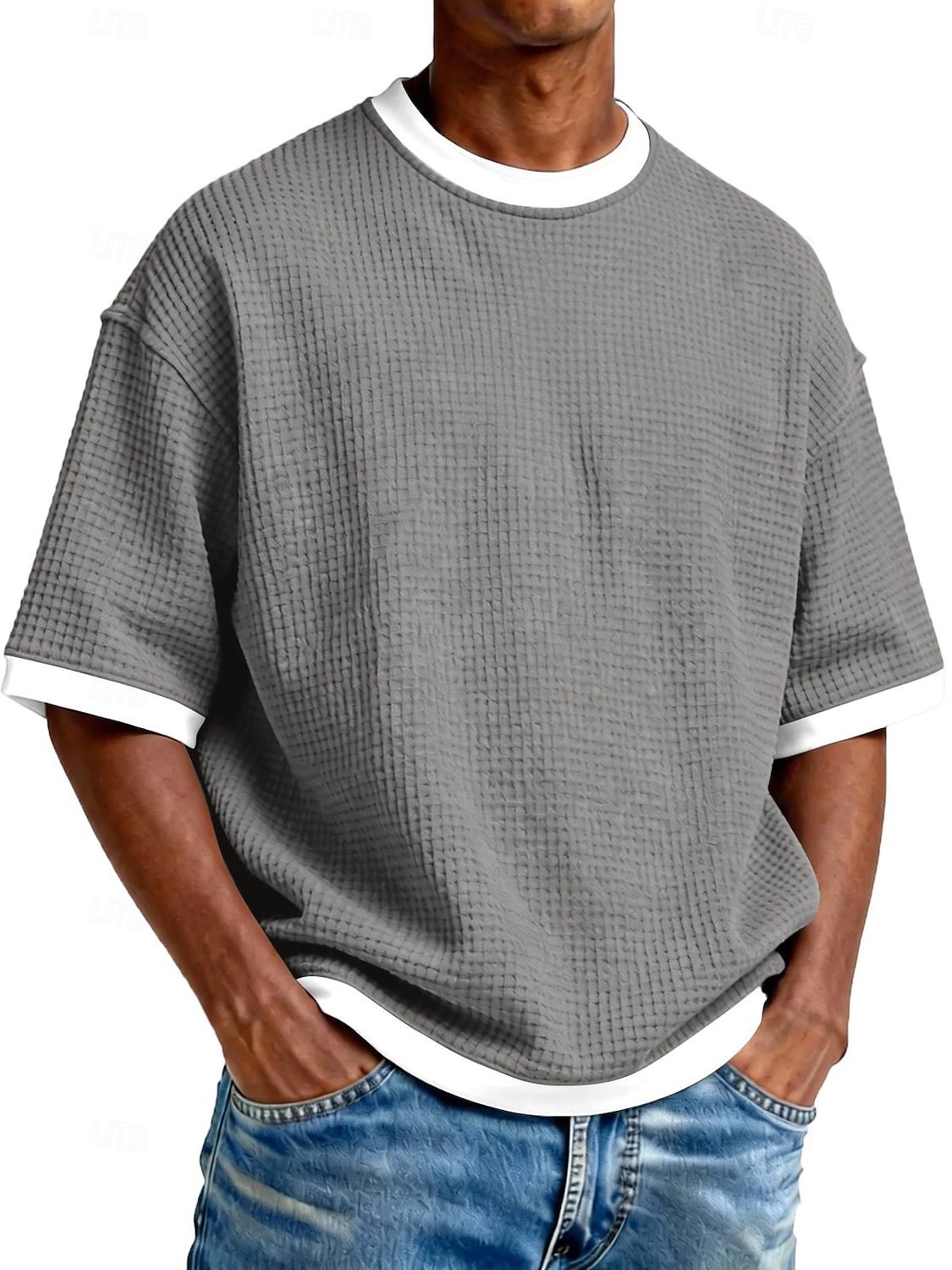 Men's Casual Waffle Fabric Double Pocket Long-Sleeve Shirt