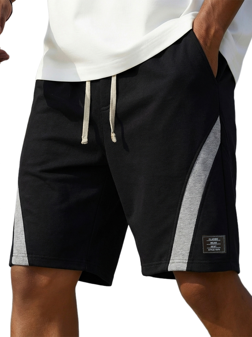 Men's Fashion Casual Deconstructed Design Color-Blocked Logo Shorts