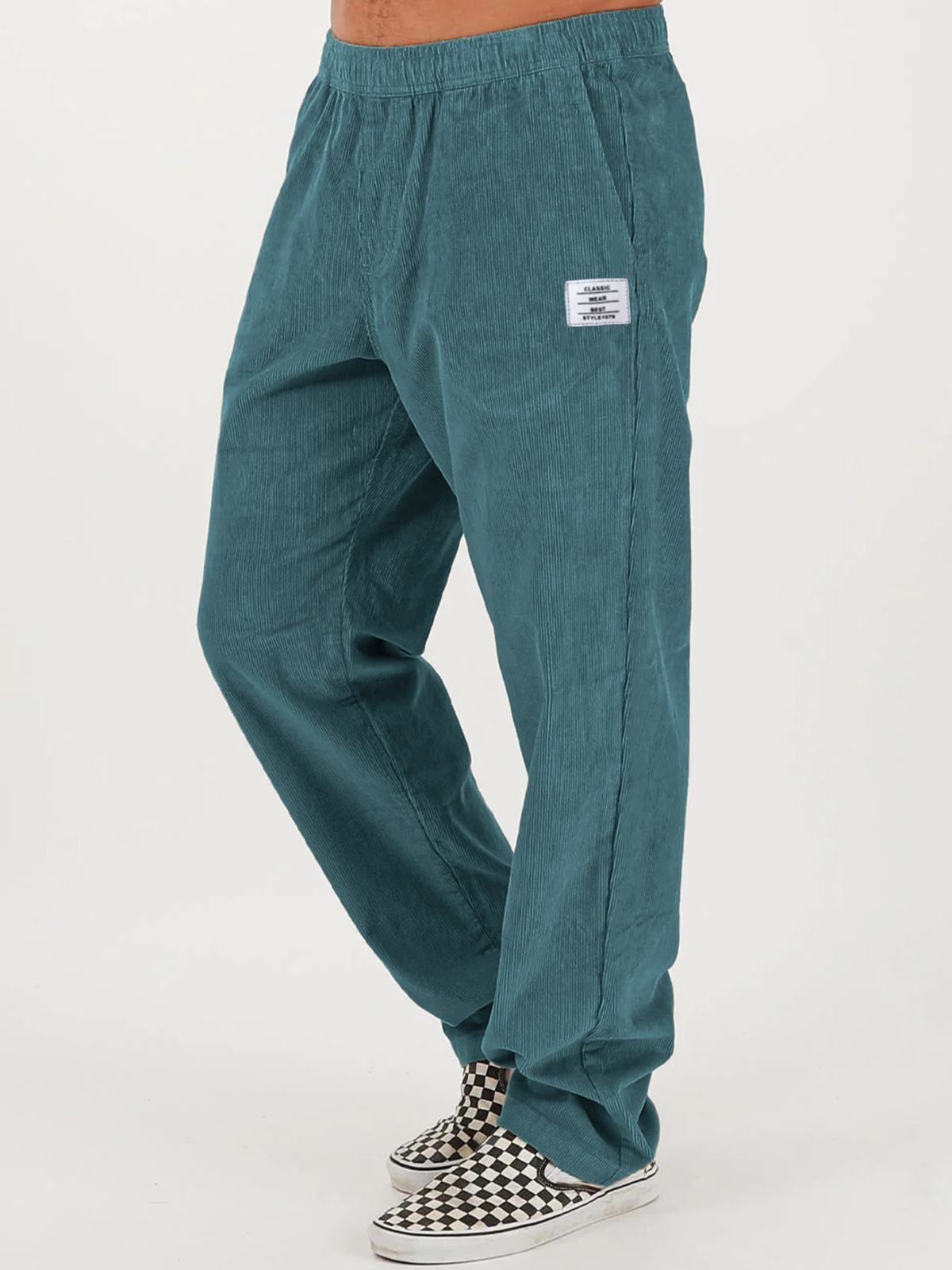Men's Stylish Corduroy Solid Color Pants with Embroidered Labels