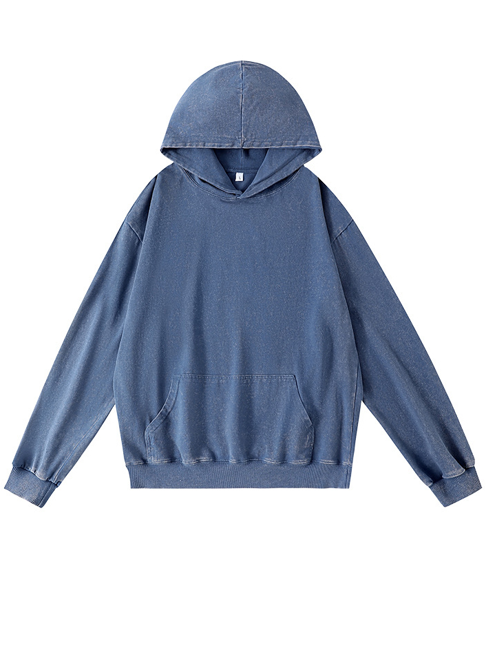 Men's 100% Cotton Washed And Distressed Vintage Casual Pocket Hooded Sweatshirt