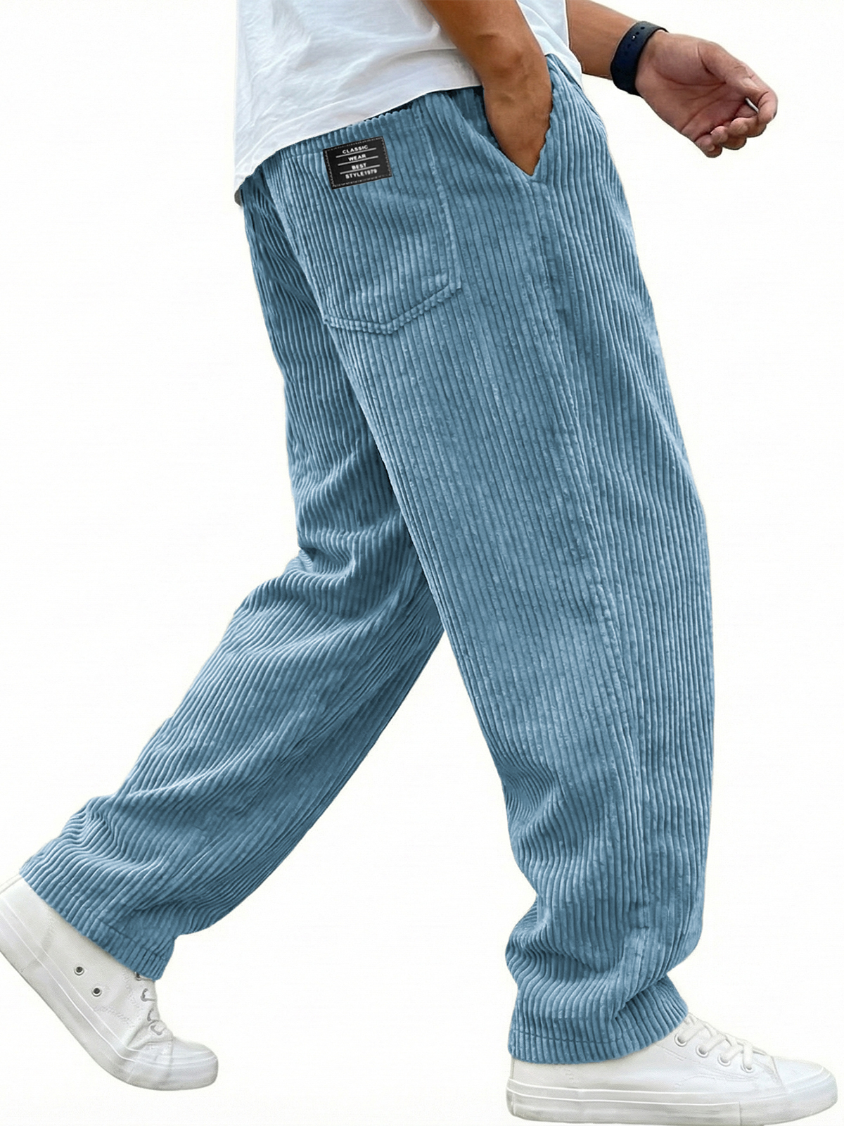 Men's Simple Casual Corduroy Trousers with Embroidered Label