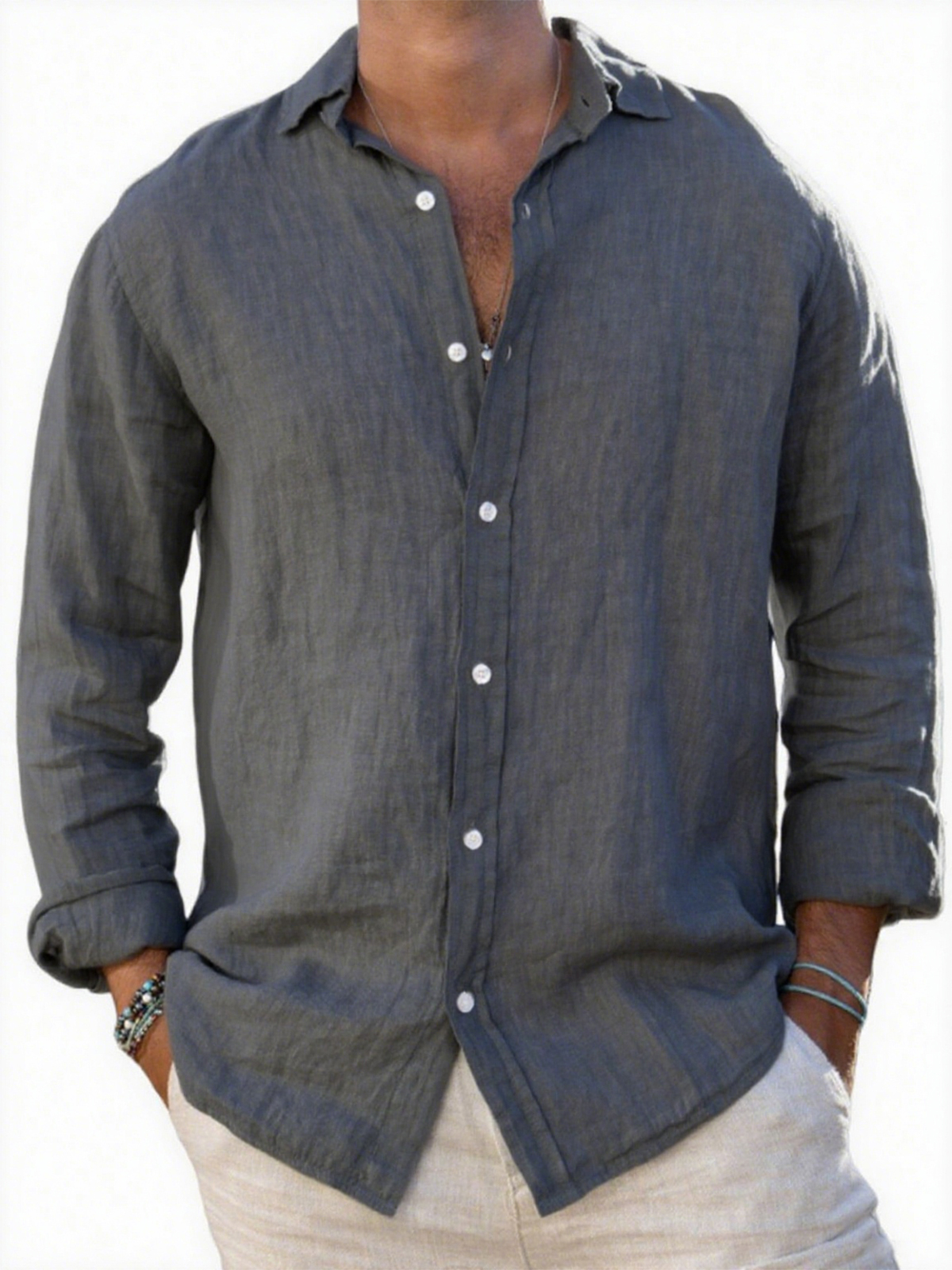 Men's Breathable Linen Casual Long-sleeved Shirt