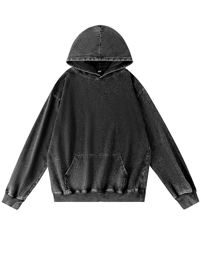Men's 100% Cotton Washed And Distressed Vintage Casual Pocket Hooded Sweatshirt