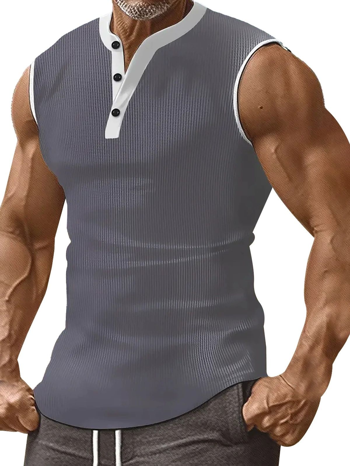 Men's Sleeveless Striped Colorblock Sports Casual Vest Henry T-shirt