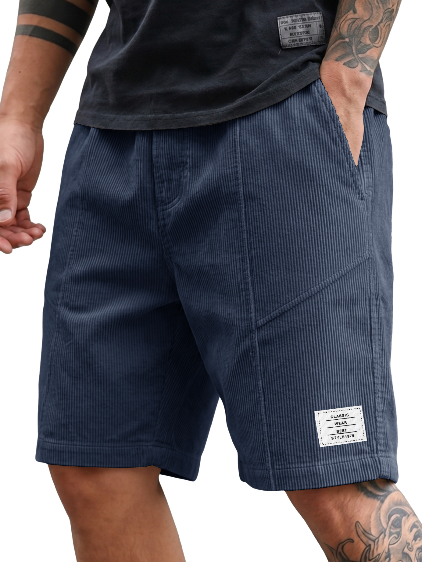 Men's Fashion Deconstructed Corduroy Embroidered Logo Shorts
