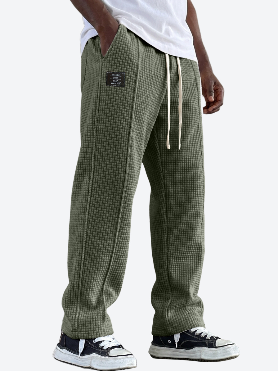 Men's Casual Waffle Texture Corduroy Multi-Pocket Pants with Embroidered Logo
