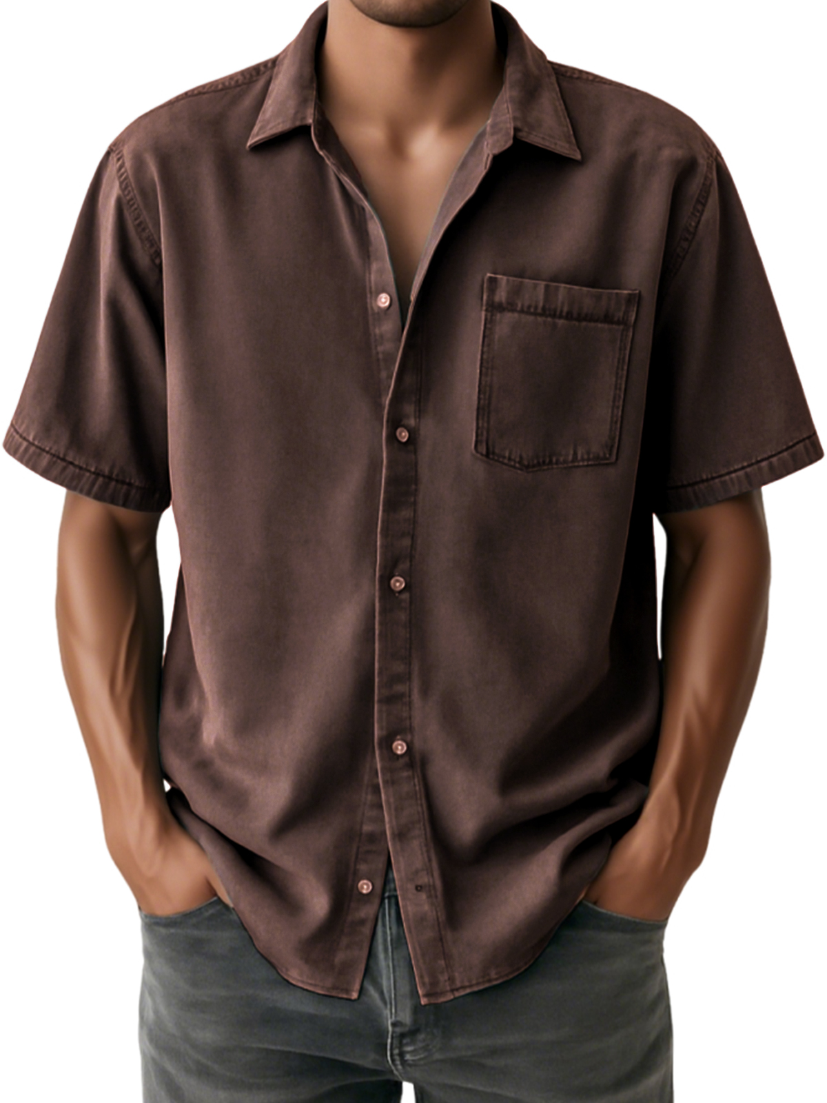 Men's Distressed Soft Casual Short Sleeve Shirt With Chest Pocket