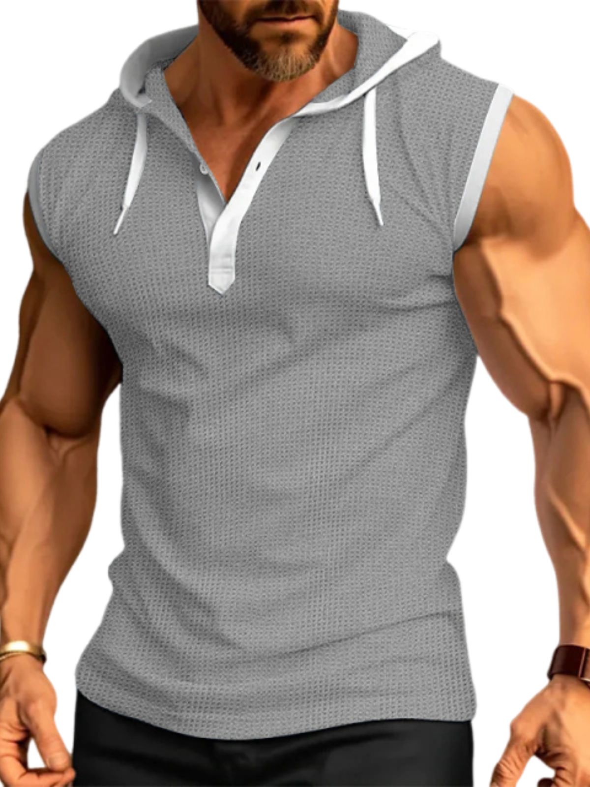 Men's Sleeveless Waffle Hooded Casual Fitness Sports Vest