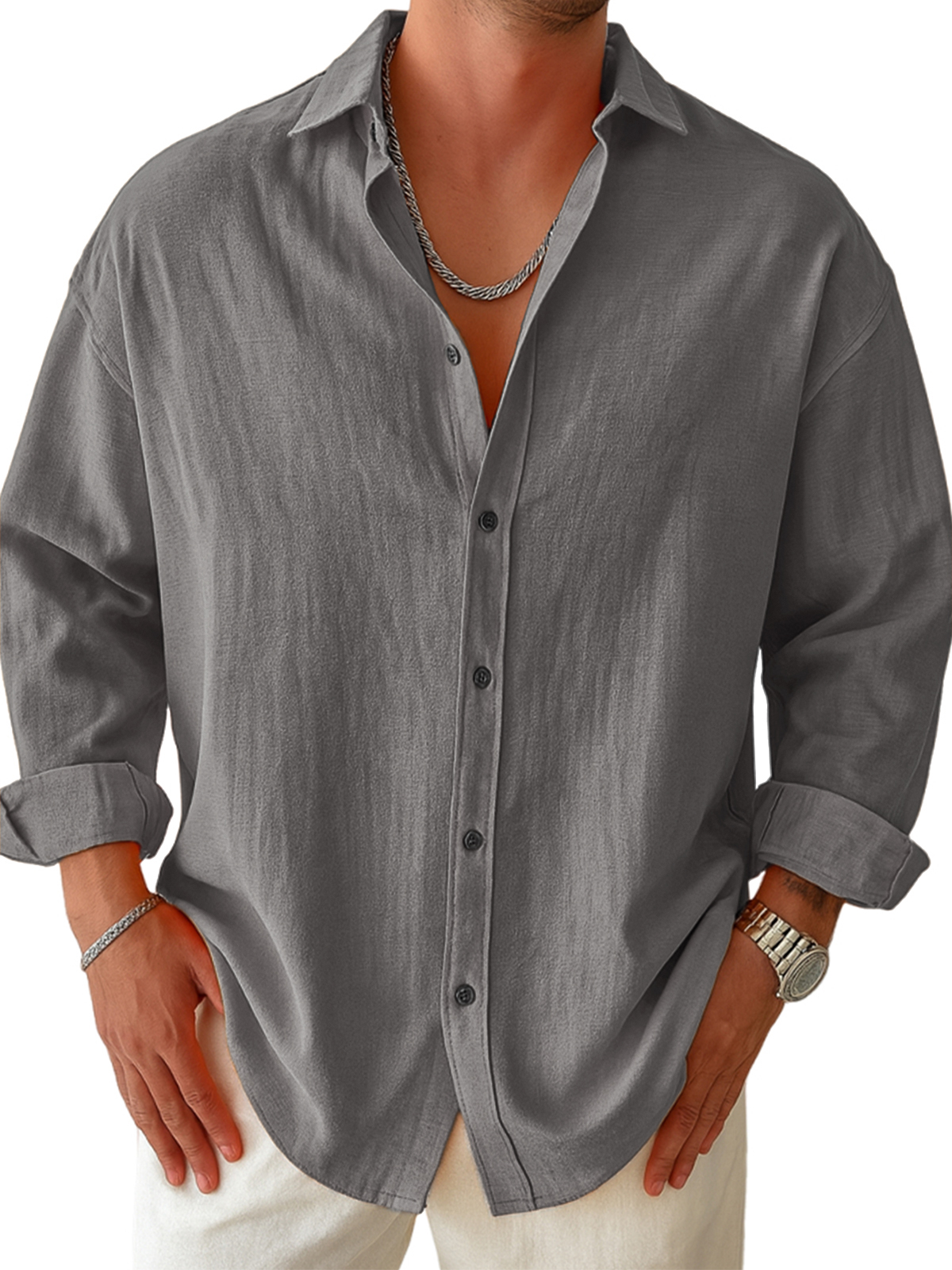 Men's Casual Pleated Long-sleeved Shirt