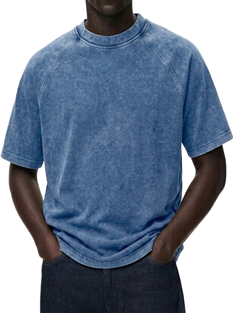 Men's Washed  Distressed Raglan Sleeve Crewneck T-Shirt