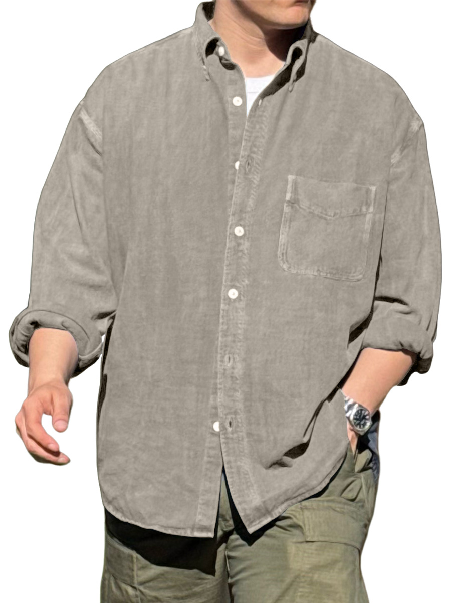 Men's Fashionable Distressed Pocket Long-sleeved Shirt