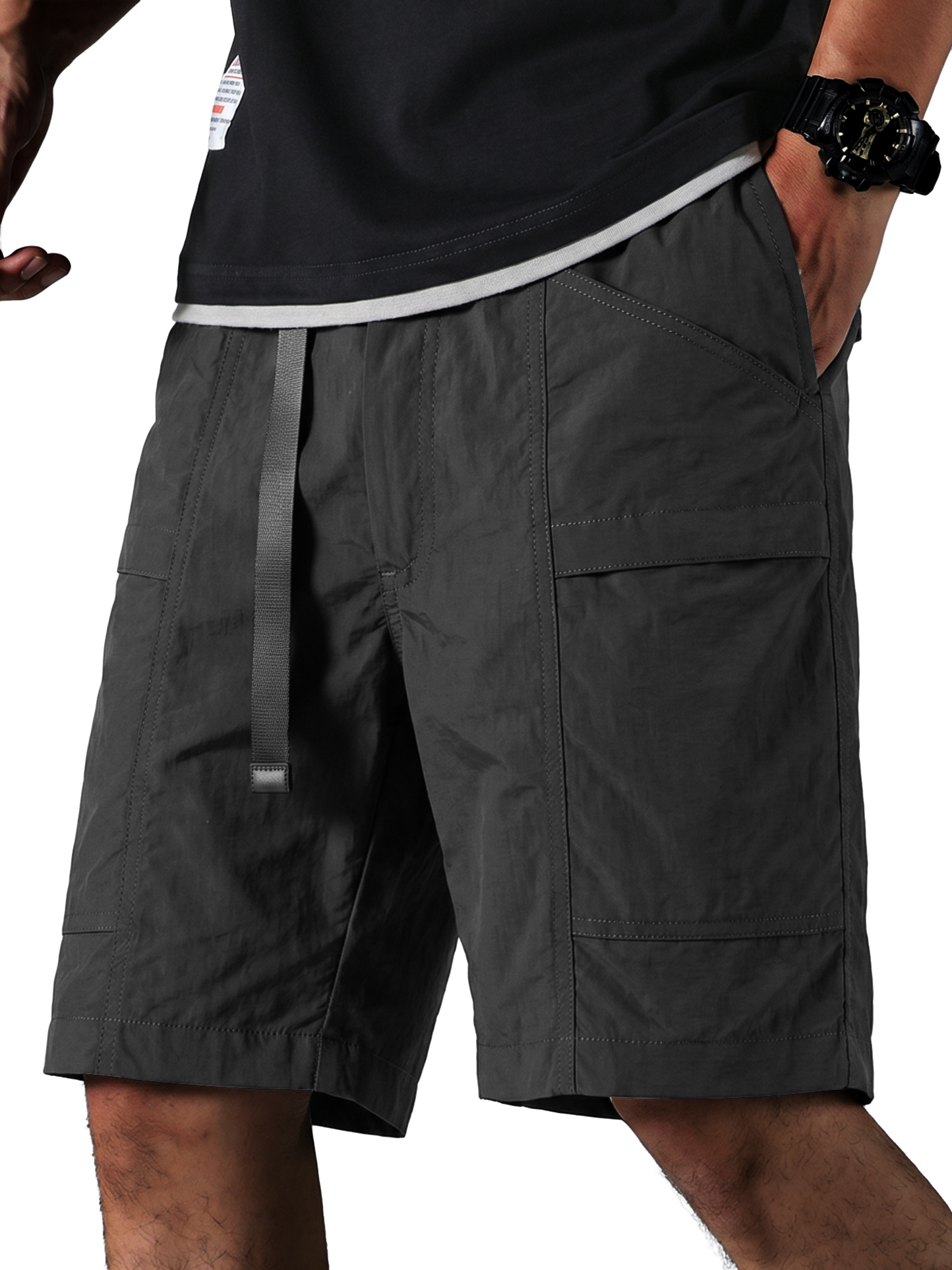 Men Tech Fabric Shorts with Zipper Pockets
