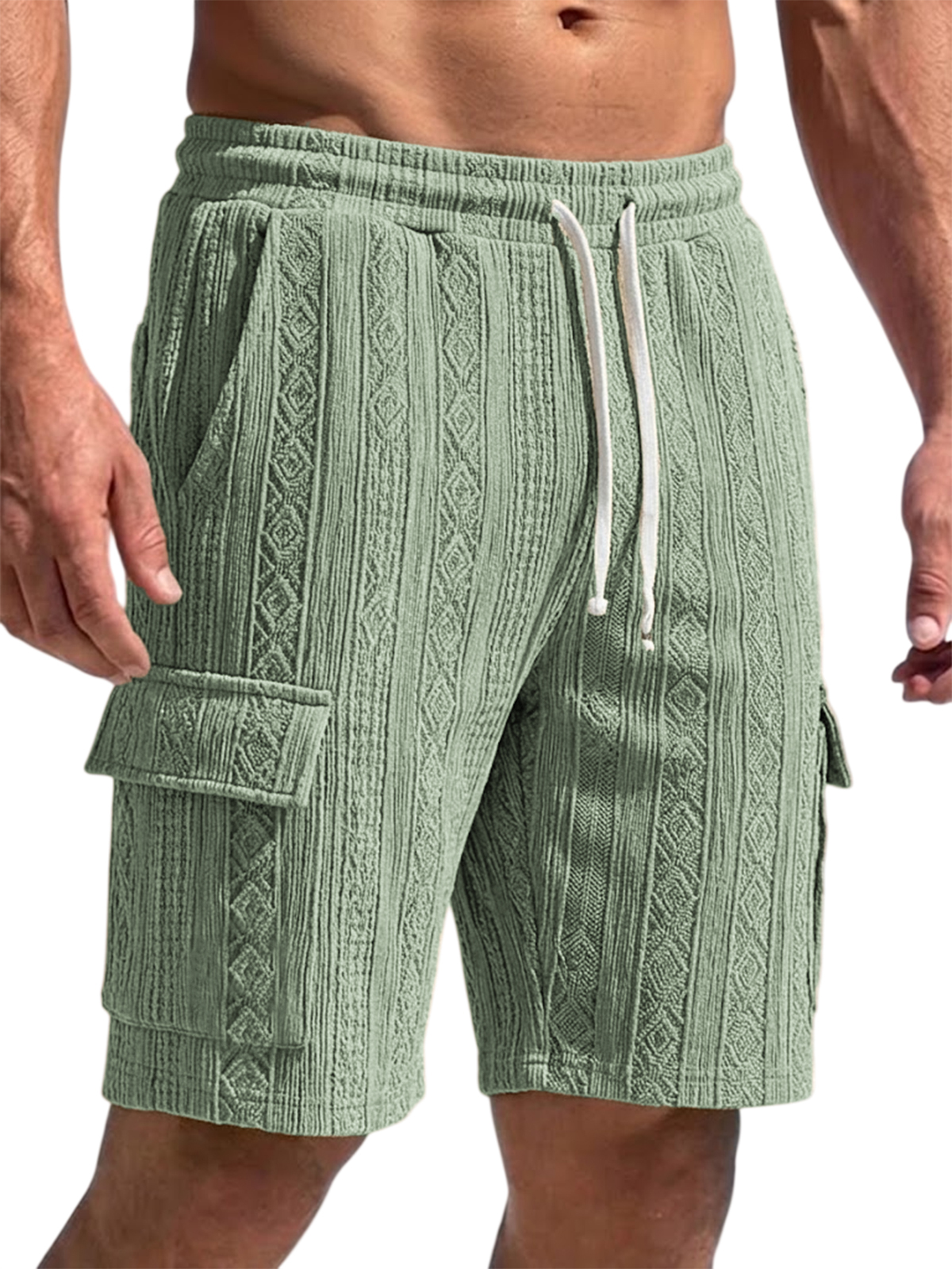 Men's Jacquard Retro Multi-pocket Casual Drawstring Shorts