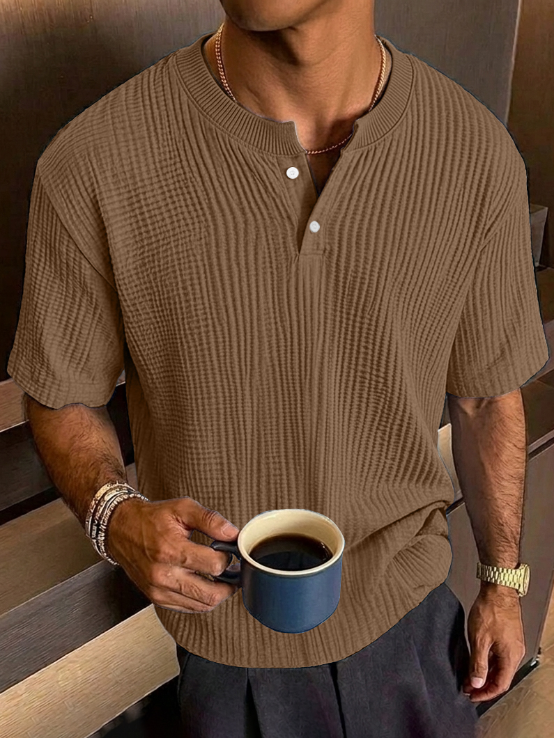 Men's Everyday Casual Textured Short-Sleeve Henley Shirt