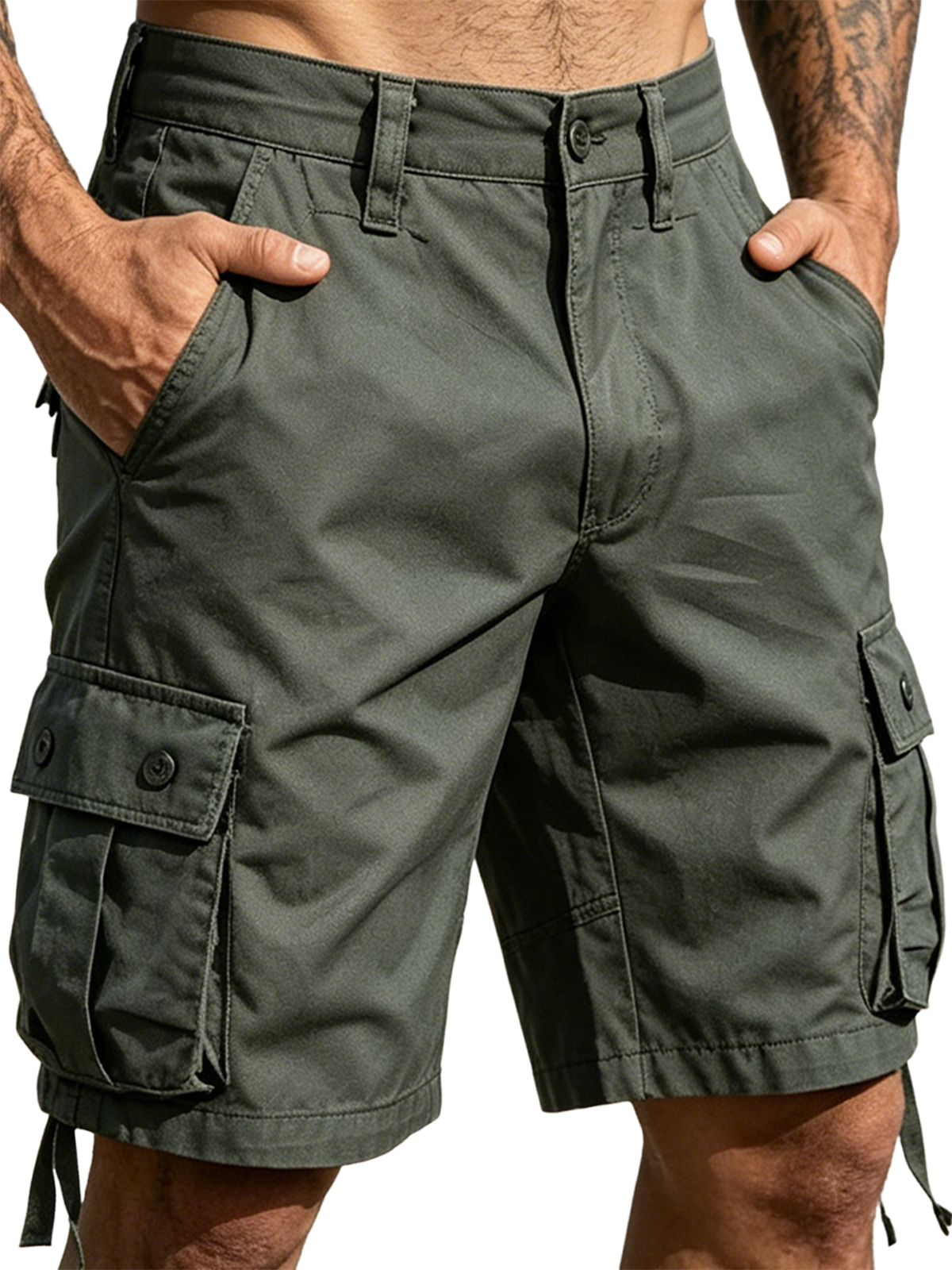 100% Cotton Basic Multi-Pocket Cargo Shorts