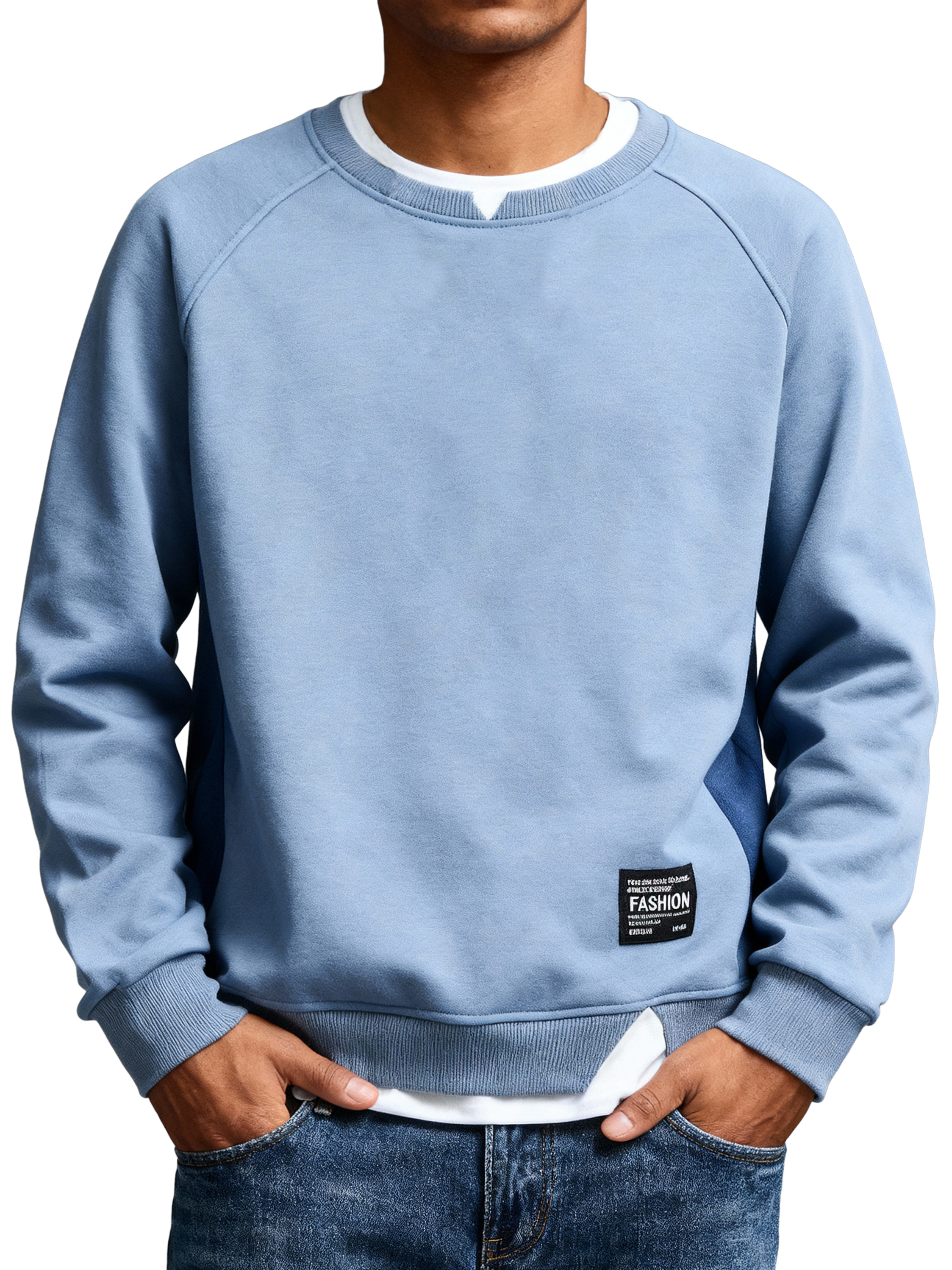 Men's Casual Solid Color Faux Two-piece Logo Crew Neck Sweatshirt