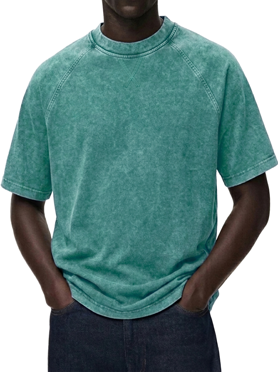 Men's Washed  Distressed Raglan Sleeve Crewneck T-Shirt