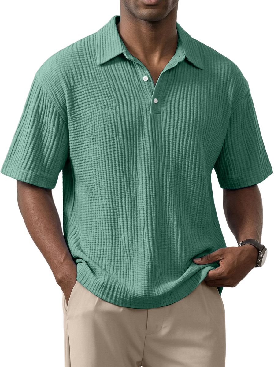 Men's Simple Everyday Loose Fit Textured Short Sleeve Polo Shirt