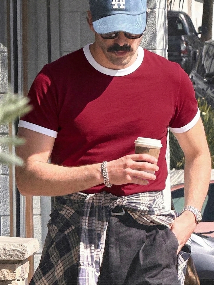 Men's Contrast Ribbing Short-Sleeve T-Shirt