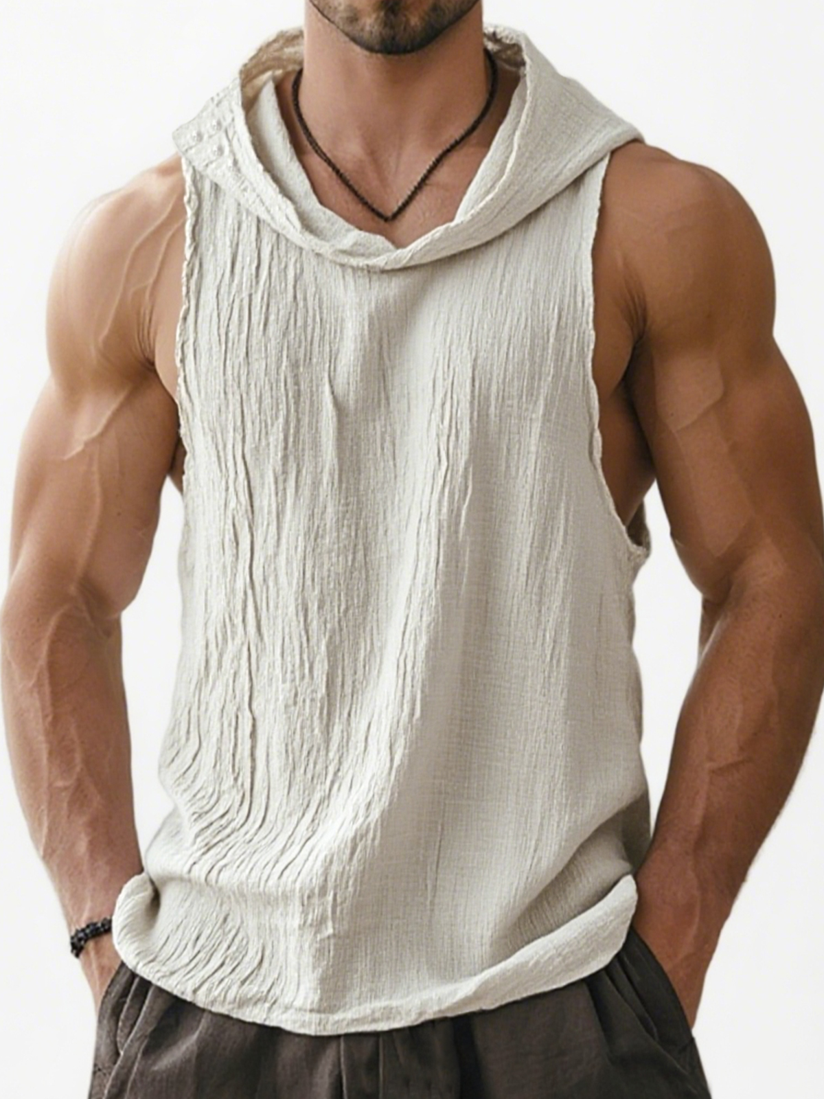 Men's Breathable Pleated Sleeveless Hooded Comfortable and Stylish Vest