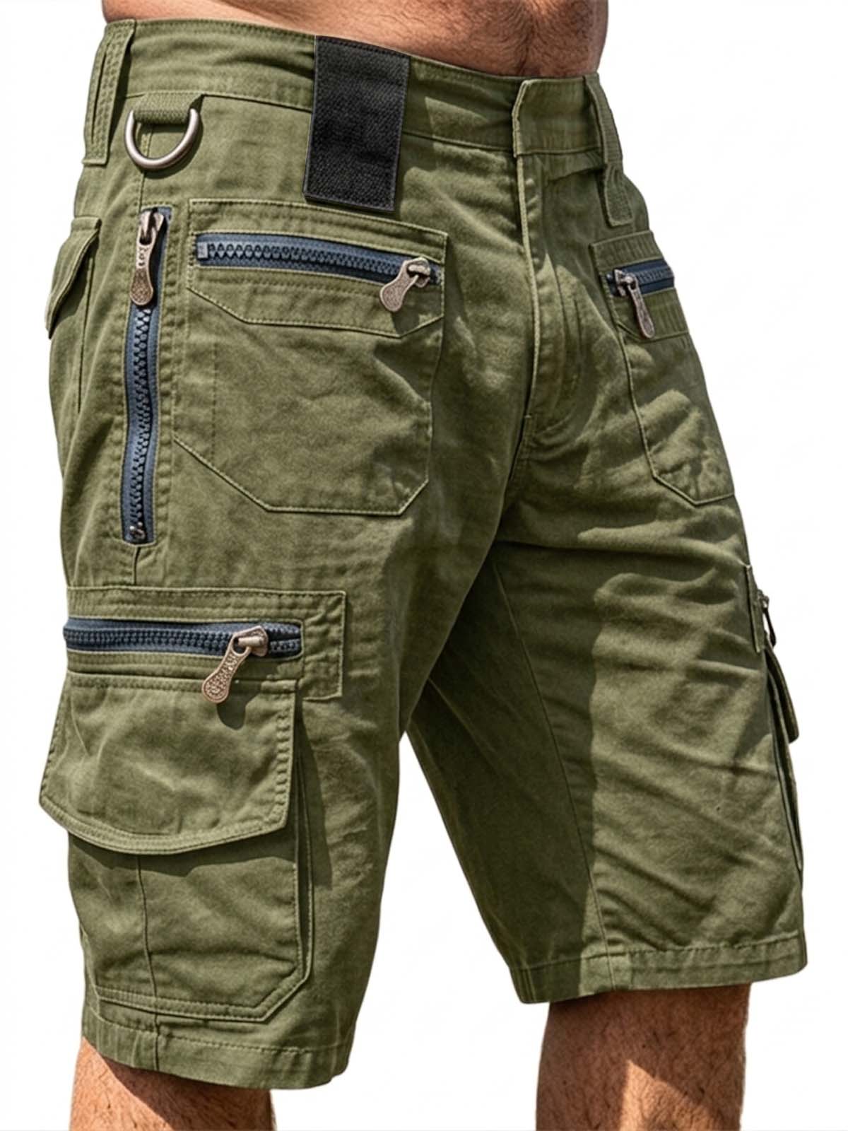 100% Cotton Multi-Pocket Cargo Shorts with Zipper Design