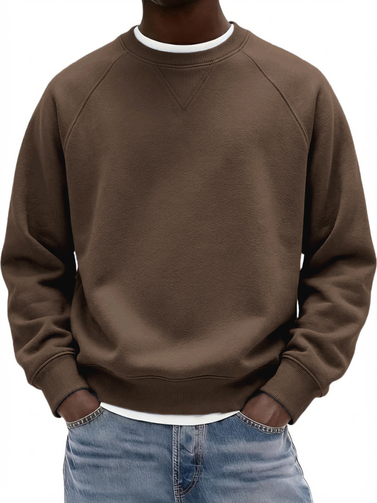 Men's Basic Heavyweight Inverted Triangle Design Raglan Sleeve Pullover Sweatshirt