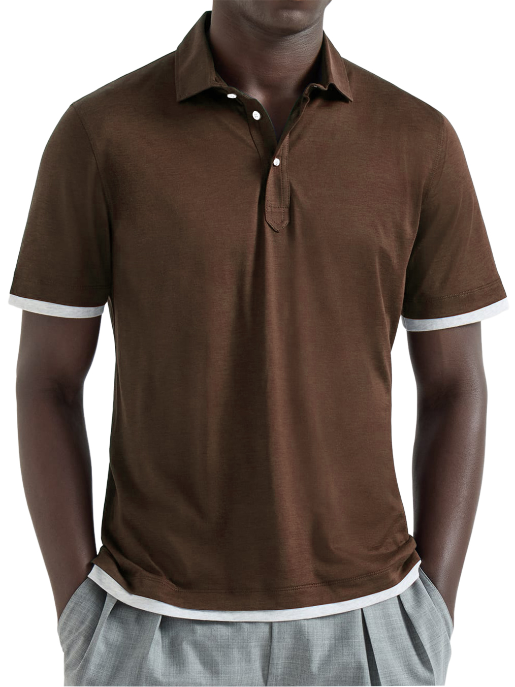 Men's Urban Casual Two-Piece Look Color-Blocked Short-Sleeved Polo Shirt