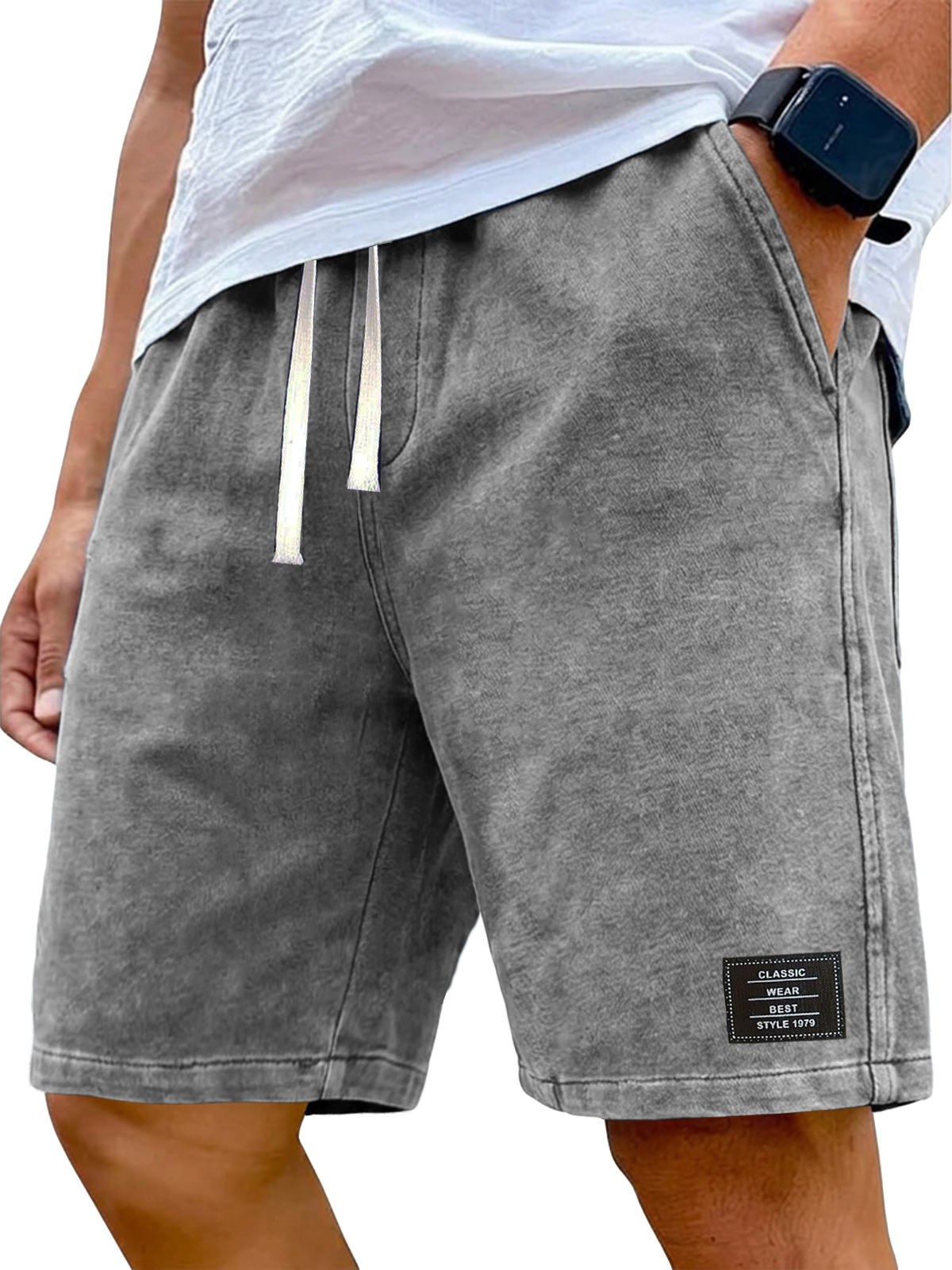 100% Cotton 290g Cotton Retro Distressed Washed Embroidered Logo Shorts