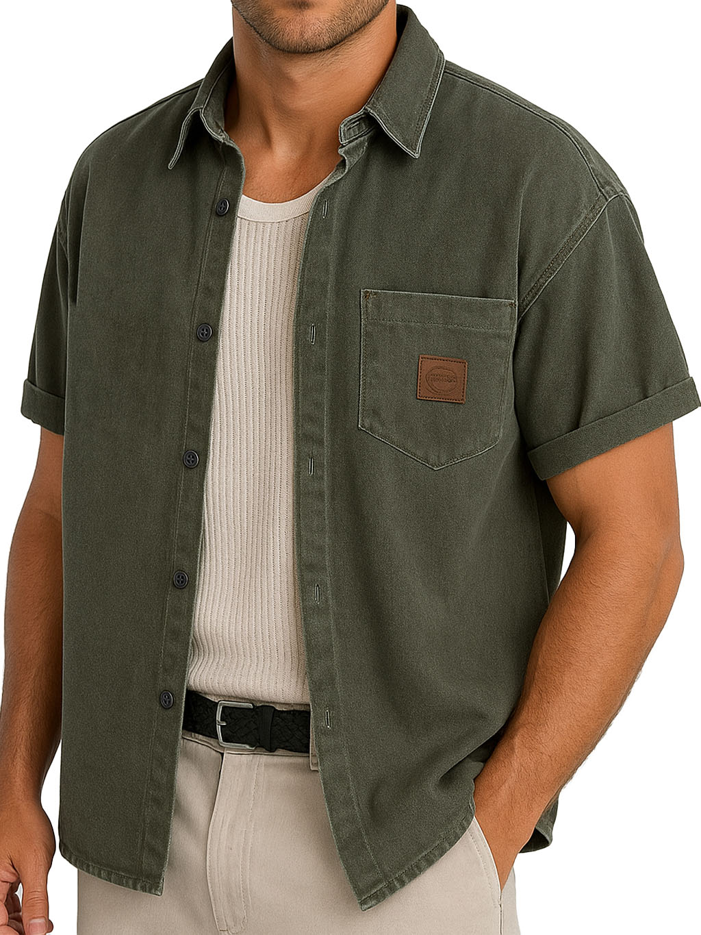 Men's Functional Workwear Style Pocket Logo Short-sleeved Shirt